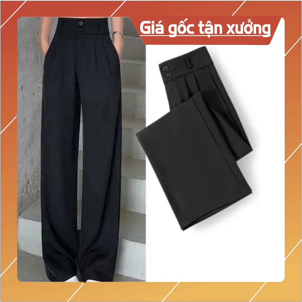Quần tây đen ống rộng suông dài đi học Hàn Quốc phong cách Ulzzang Quần culottes ống rộng nữ chất vải mềm cạp cao 2 khuy