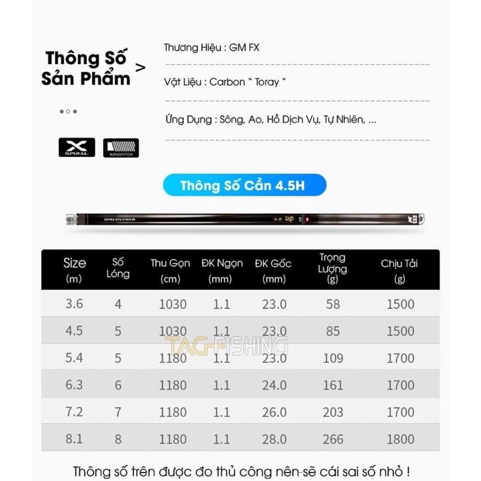 Cần câu tay Gama FX Chiến Công 4.5H(28i)-5.5H(28.19i)-6.5H(19i) bảo hành 2 lóng 1 năm và chương trình tặng áo