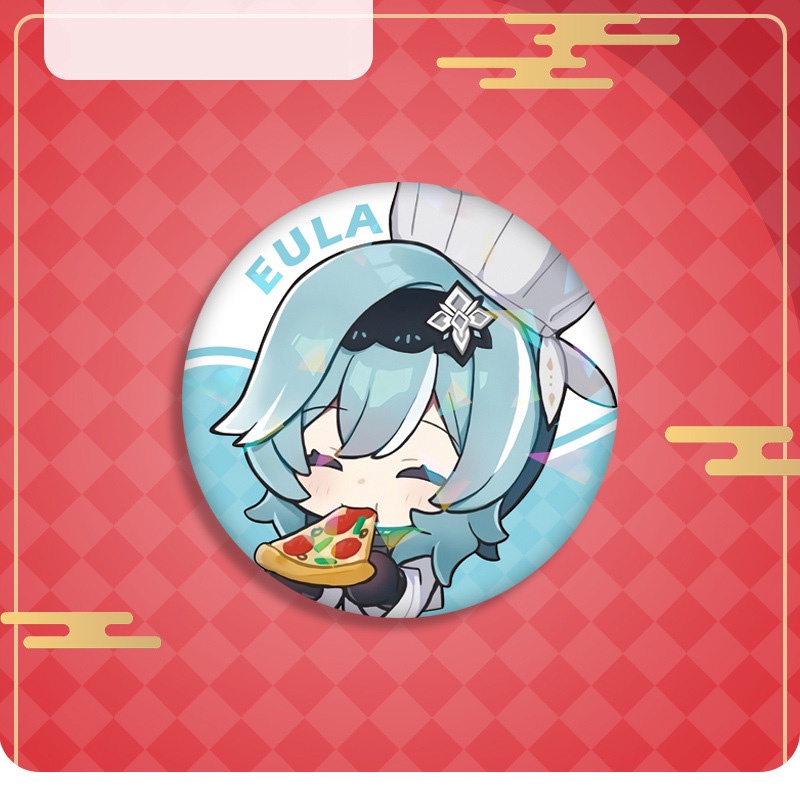 Huy hiệu in hình AMBER X EULA Genshin Impact ver Pizza Hut acrylic standee game mica chibi trang trí trưng bày