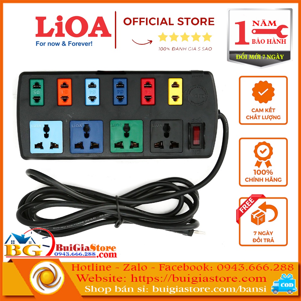 Ổ cắm điện cao cấp LiOA 10 ổ cắm 4D6S32 dây dài 3 mét