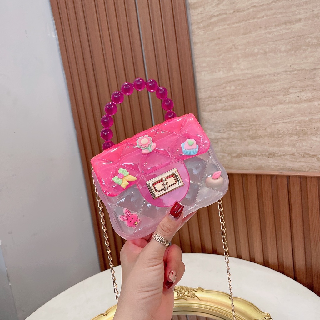 Túi đeo chéo mini quai ngọc nhựa gắn charm cho bé dễ thương đẹp giá rẻ nhỏ gọn DIOMI