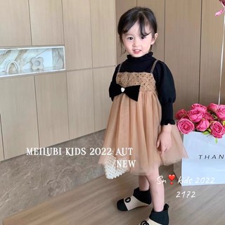 Váy len nhung phối nơ chấm bi bé gái