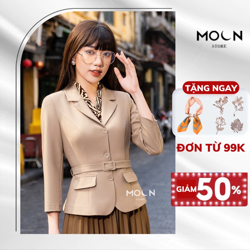 Áo vest công sở nữ thiết kế độc quyền MOON áo blazer chiết eo tôn dáng thời trang tặng kèm khăn lụa MVE616