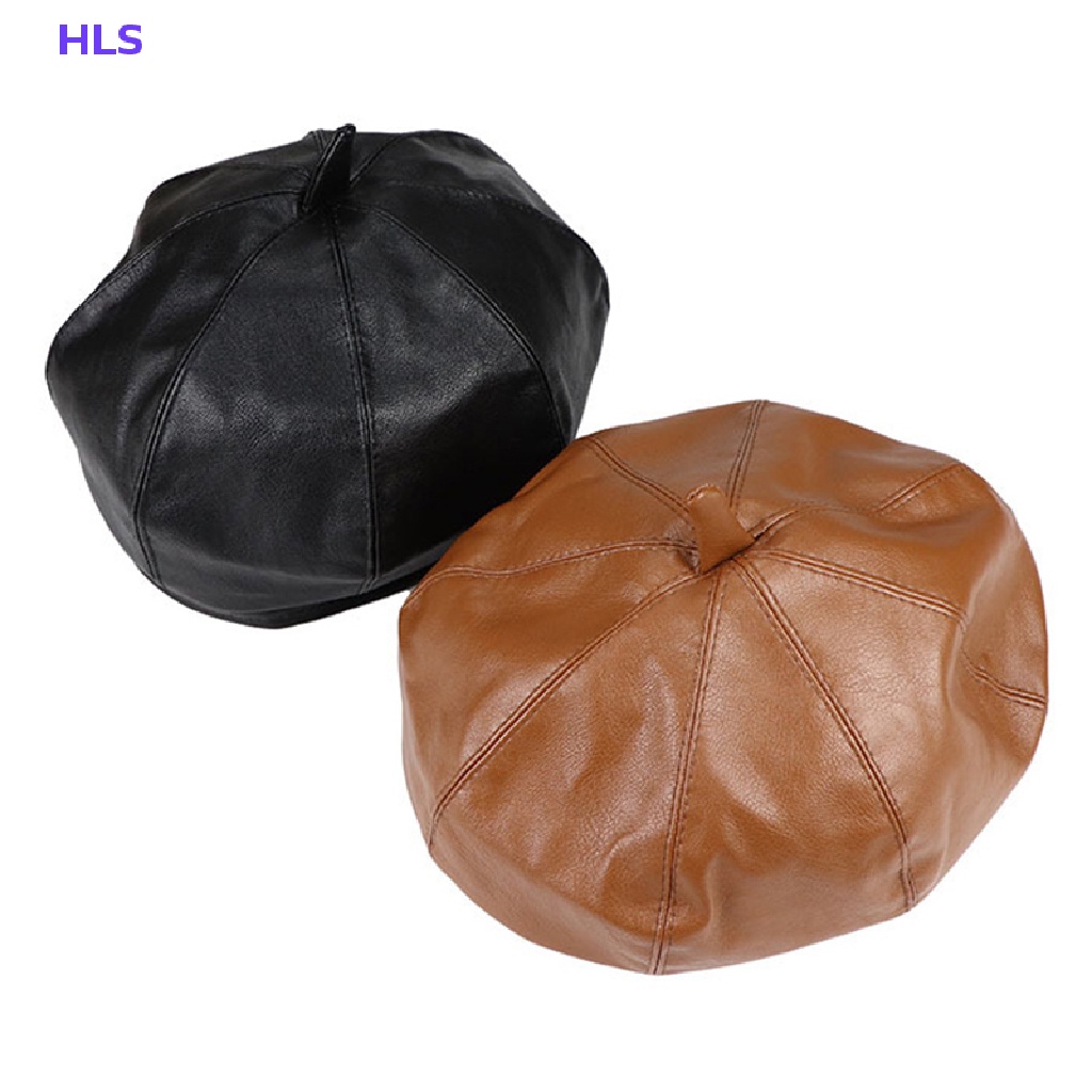 [HLS] Mũ Nồi Beret Da PU Màu Đỏ / Trắng In Chữ Phong Cách Họa Sĩ Anh Quốc Cổ Điển Thời Trang Thu Đông Dành Cho Nữ