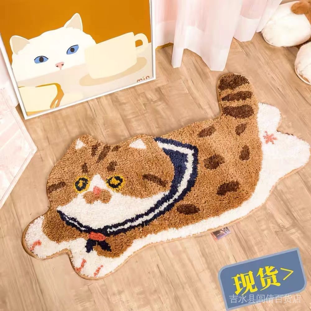 Thảm Chùi Chân Chống Trượt Thấm Hút Tốt Hình Chú Mèo Dễ Thương