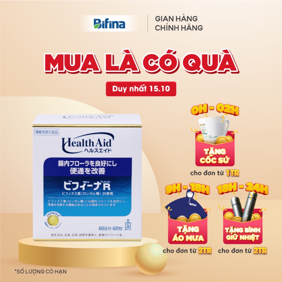 Men vi sinh Bifina Nhật Bản - Thoát ngay viêm đại tràng, hết chướng bụng đầy hơi - Loại R hộp 60 gói