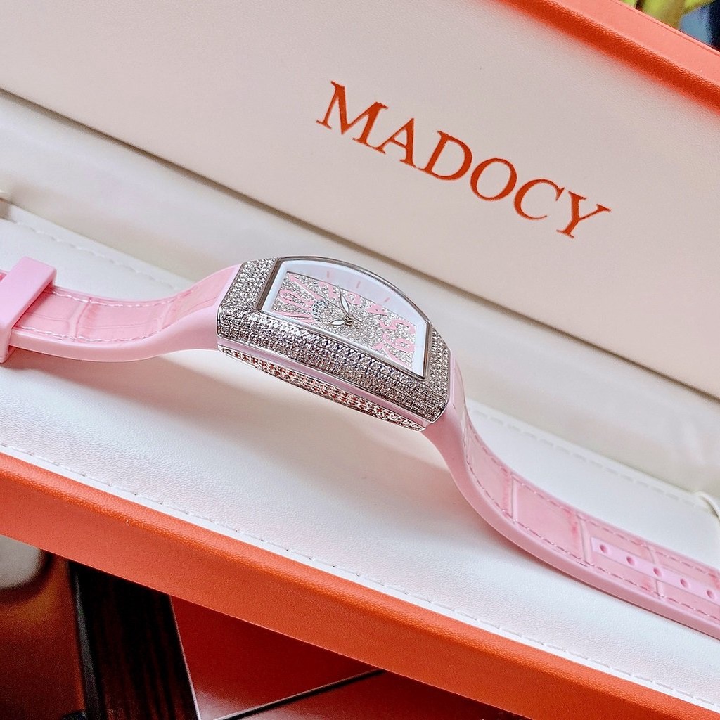 Đồng Hồ Nữ Madocy M81666 Dây Silicone Bọc Da Hồng 33mm