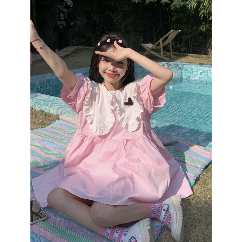 Váy babydoll Đầm Ngắn Dáng Chữ A Cổ Búp Bê Màu Sắc Ngọt Ngào Phong Cách Nhật Bản Dễ Phối Đồ Thời Trang Cho Nữ