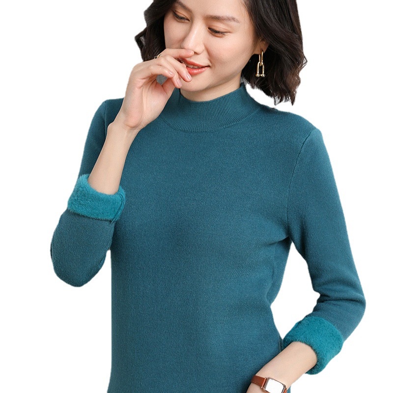 Áo Sweater Dệt Kim Vải Lông Cừu Dày Dặn Tay Dài Màu Trơn Thời Trang Thu Đông Cho Nữ