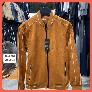 Áo khoác nam da lộn cổ bomber, áo da lộn nam