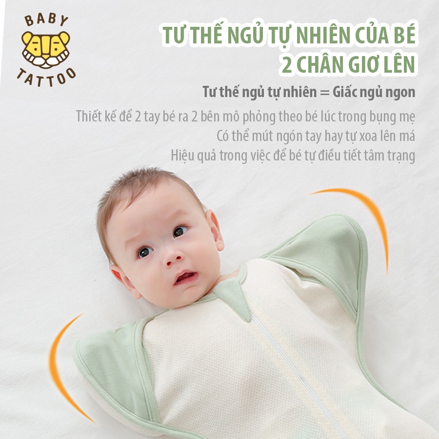 BABY TATTOO Túi Ngủ, Ủ Kén Vải Cotton Hữu Cơ Dạng Quấn Cho Bé Sơ Sinh Từ 3-9 Tháng TuổI