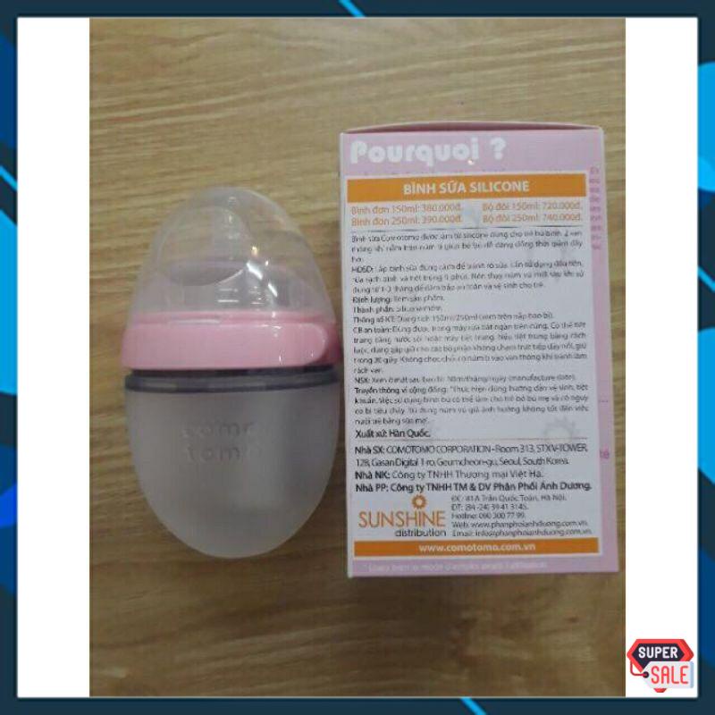 Bình sữa Comotomo Mỹ 150ml/250ml silicon siêu mềm như ti mẹ