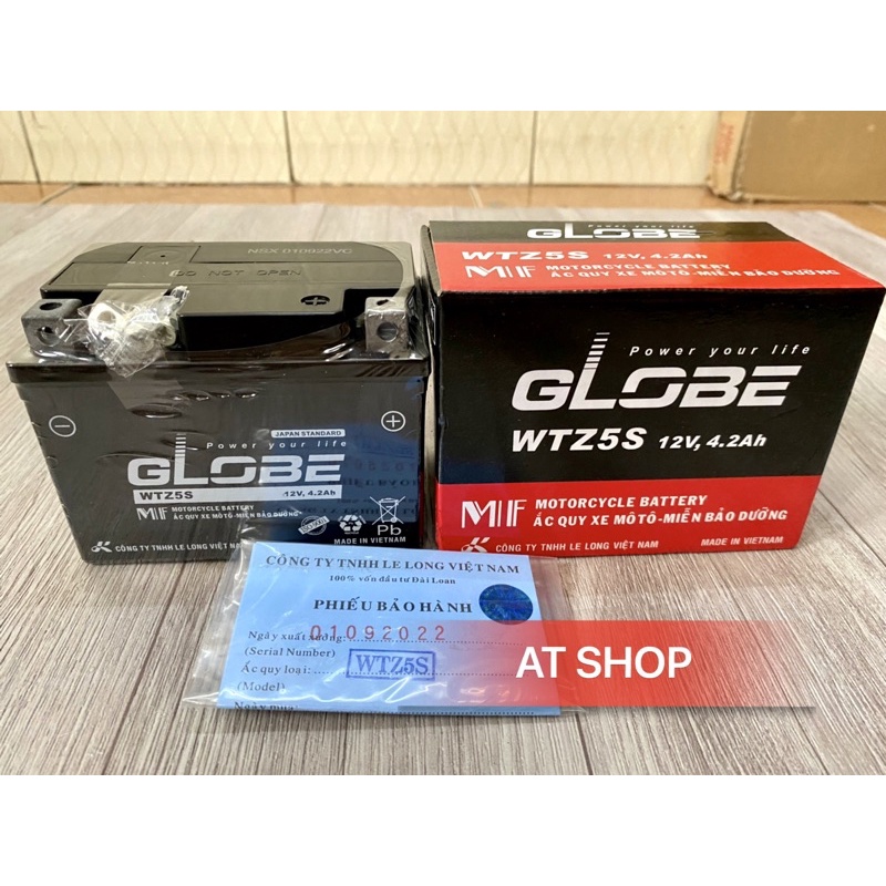 Bình Ắc Quy WTZ5S 12V,4.2Ah hiệu GLOBE Cho Xe WAVE RS100 WAVE RS 110