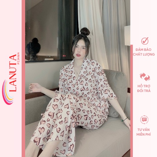 Bộ pijama mặc nhà áo cộc quần dài cánh dơi phom 45-60 kg chất lụa mango cao cấp LANUTA DS