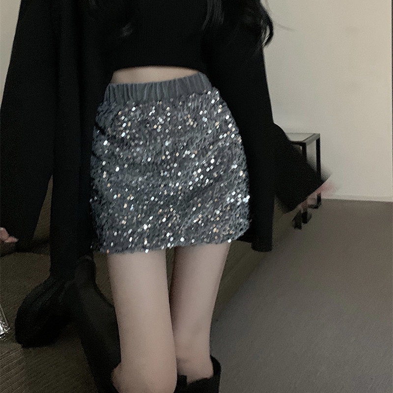 Chân Váy Chữ a Lưng Cao Đính Kim Sa Lấp Lánh Thời Trang Cho Nữ