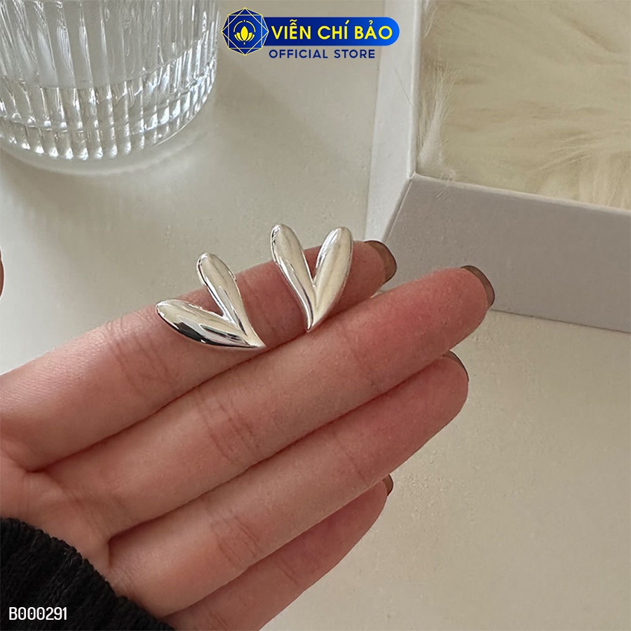 Bông tai bạc nữ Trái tim cách điệu chất liệu bạc 925 thời trang phụ kiện trang sức Viễn Chí Bảo B000291
