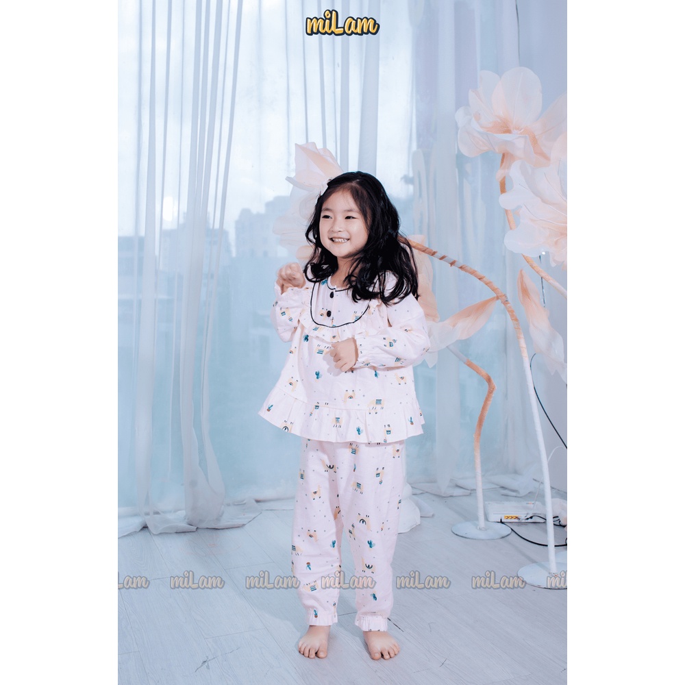 Bộ quần áo Pijama cổ tròn dài tay MILAM họa tiết dễ thương đáng yêu dành cho bé gái