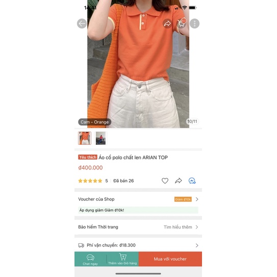 Áo cổ polo chất len KIDO màu cam