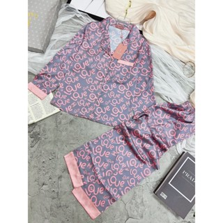 Bộ đồ mặc nhà Sam cao cấp chất lụa Latin, set pijama nữ hoa tiết chữ Love đáng iêu màu nổi bật dễ mặc tôn da