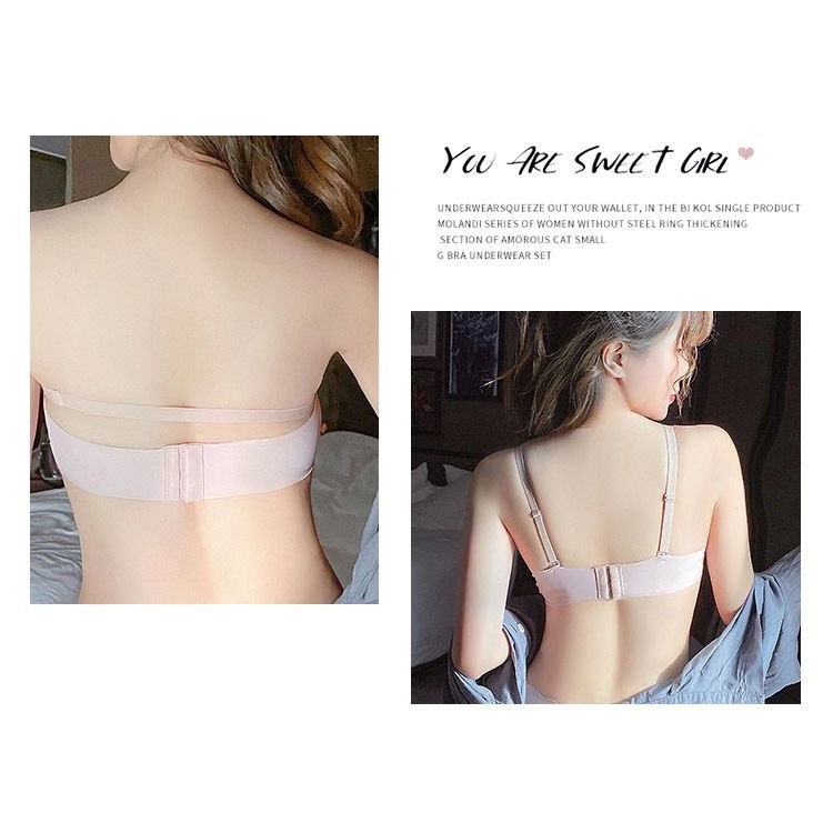 Seamless underwear gathered without rims sexy girl thickened bra non-slip bra set  D1472