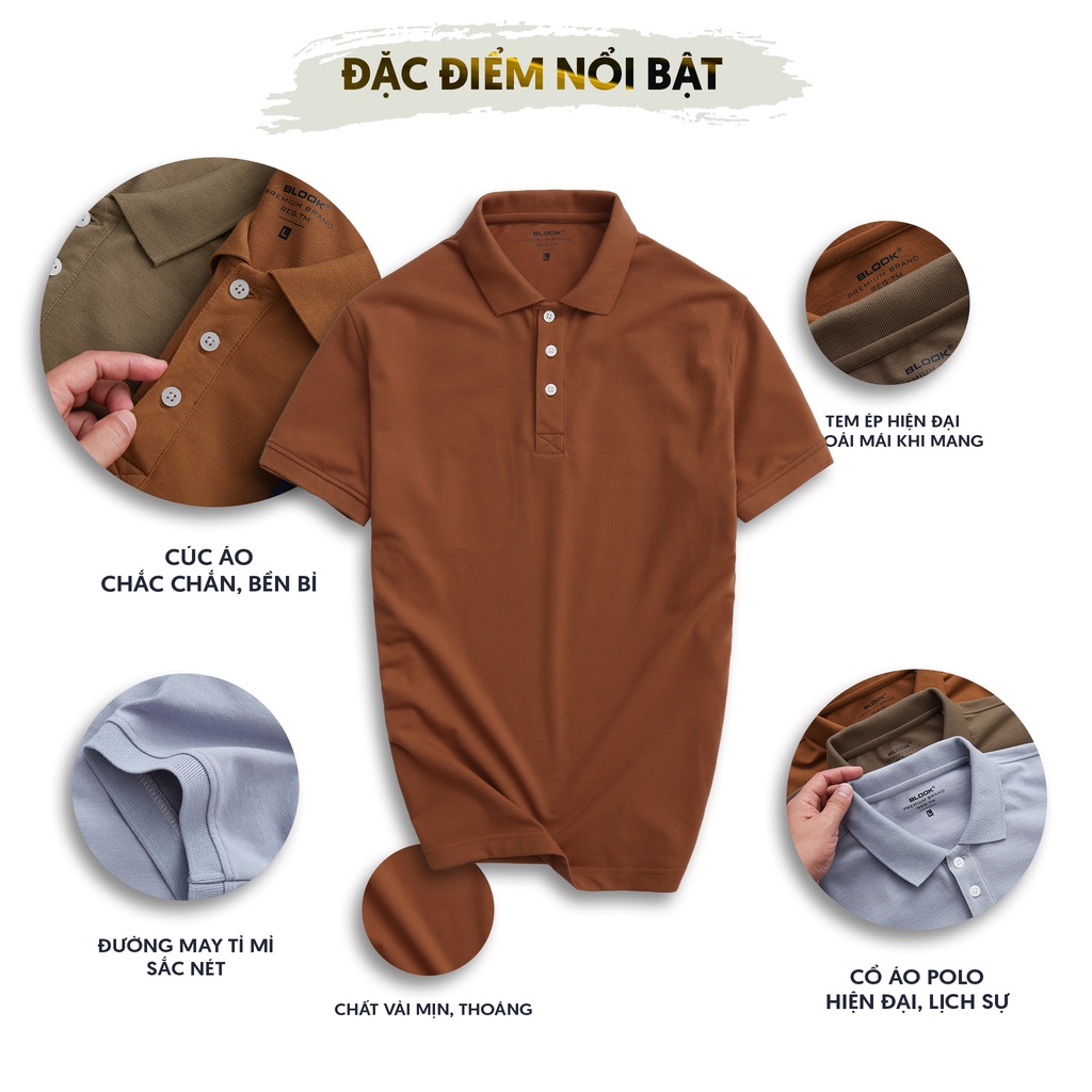 Áo thun POLO nam BLOOK cổ bẻ BASIC CVC vải cá sấu Cotton kháng khuẩn, chống nhăn, thoáng mát mã 35680