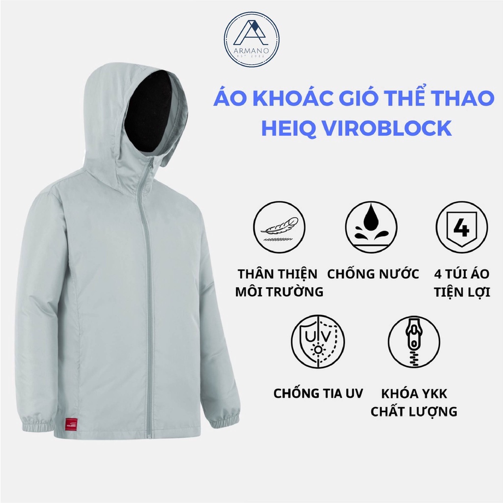 Áo khoác gió thể thao HeiQ ViroBlock, chống tia UV & chống nước thương hiệu Armano