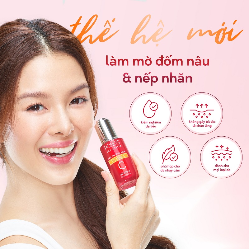 Serum tinh chất dưỡng sáng mờ đốm nâu POND'S Age Miracle Ultimate Youth với Vitamin C HA Collagen 30g