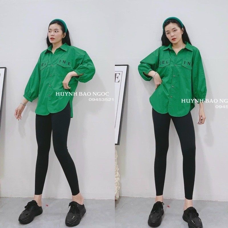 SET SƠ MI TAY DÀI THÊU CHỮ MIX QUẦN LEGGING DÀI BIGSIZE 60-105KG