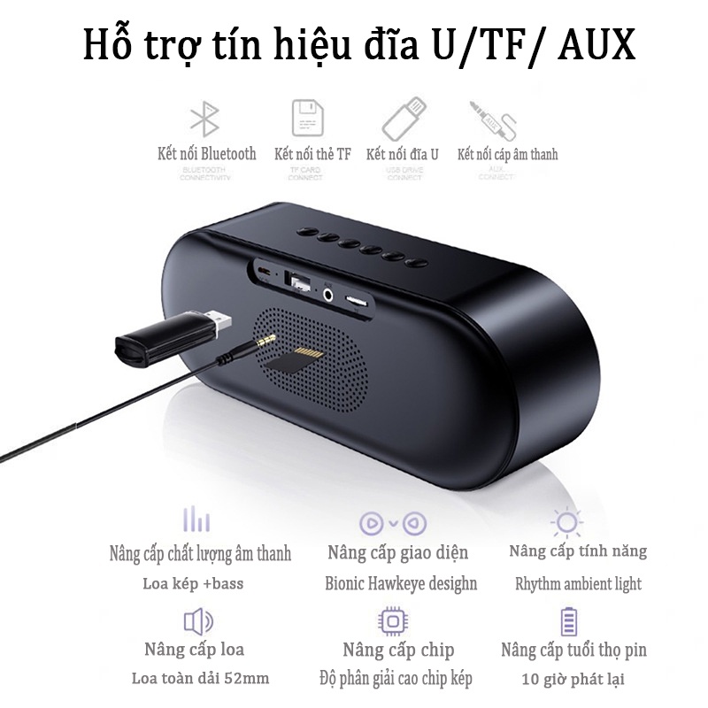 M6LED đèn đầy màu sắc loa bluetooth không dây loa kép loa siêu trầm âm thanh thẻ để bàn âm lượng lớn