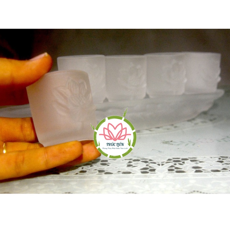 BỘ ÁN 5 LY NƯỚC THỜ CÚNG ĐÁ LƯU LY NHIỀU MÀU