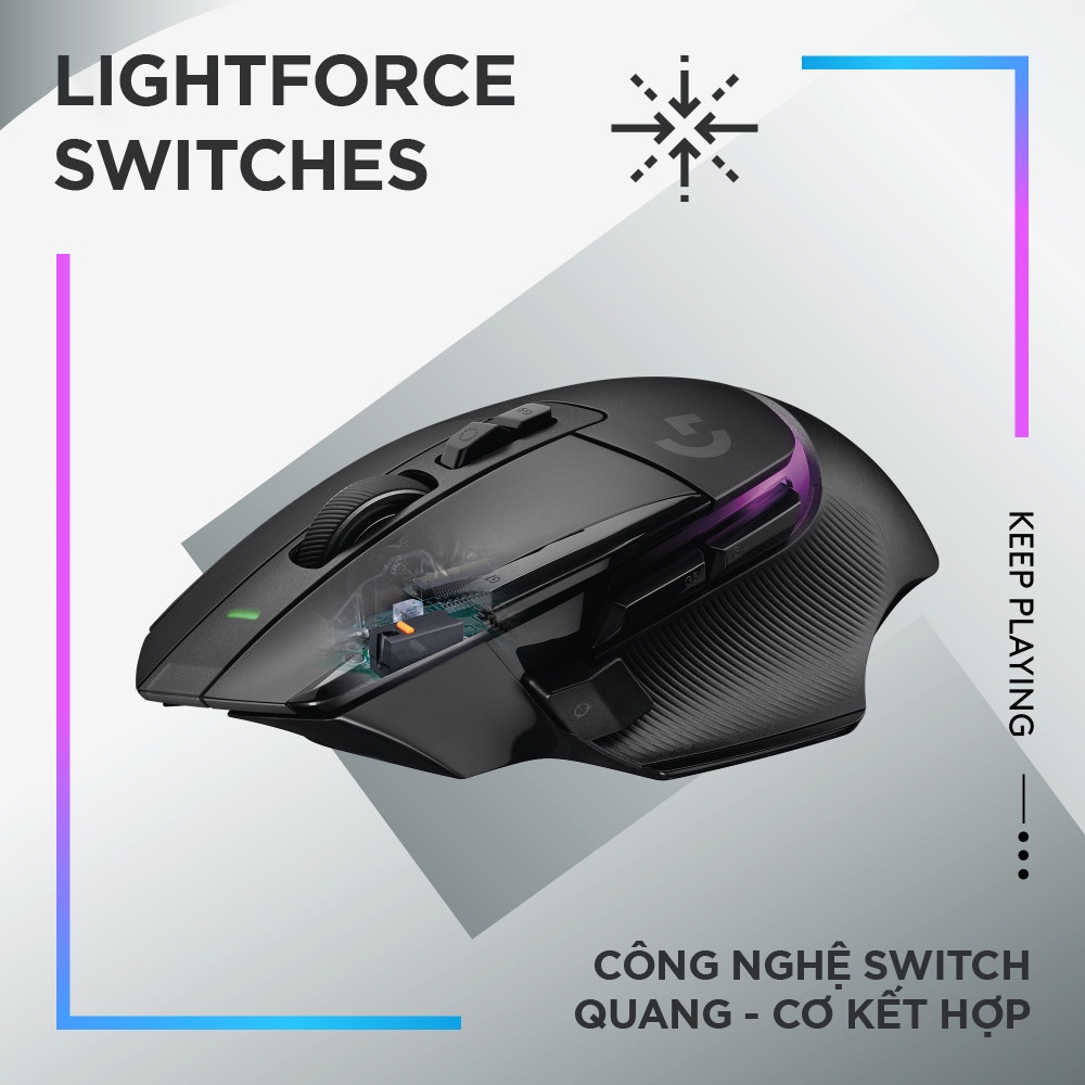 Chuột game không dây Logitech G502 X PLUS LIGHTSPEED – switch LIGHTFORCE Hybrid, RGB Lightsync, Cảm biến Hero 25K