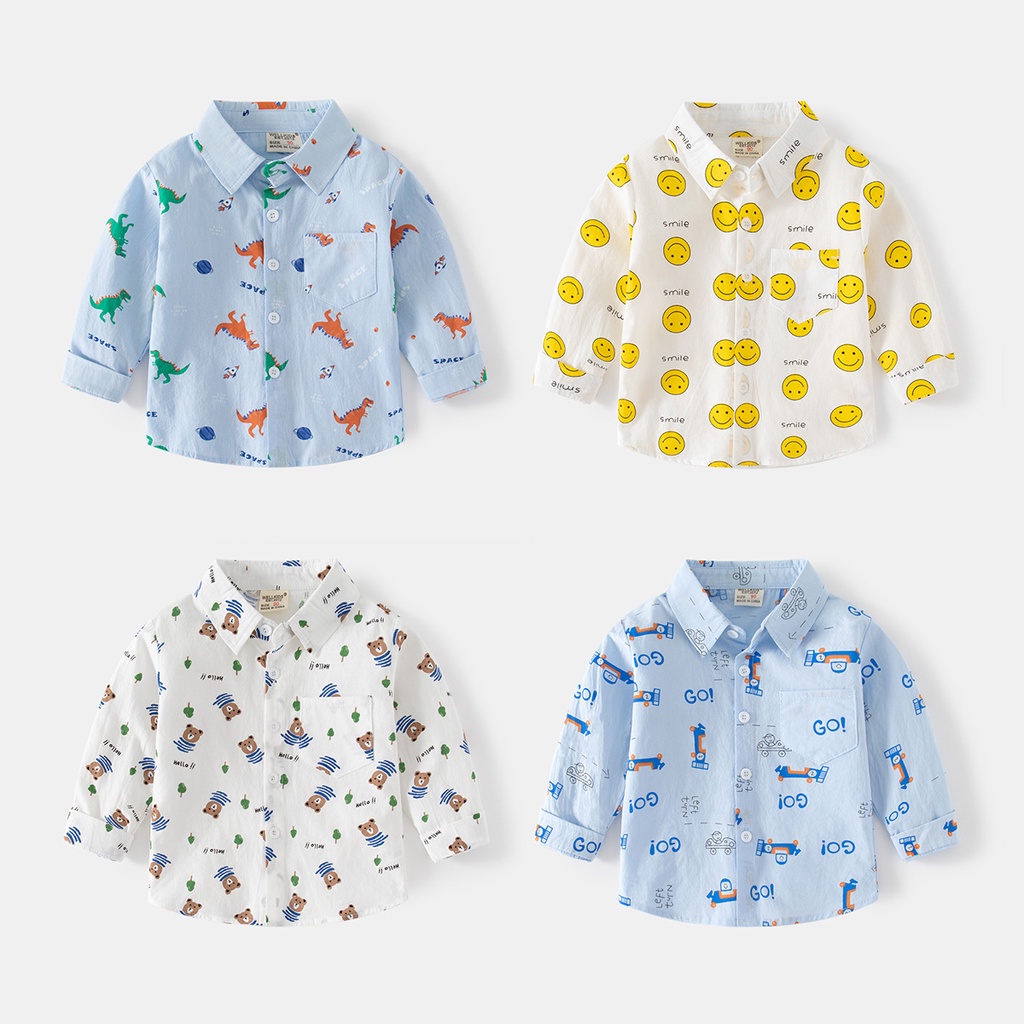 Áo sơ mi cho bé WELLKIDS chất cotton họa tiết đáng yêu thu đông 2022