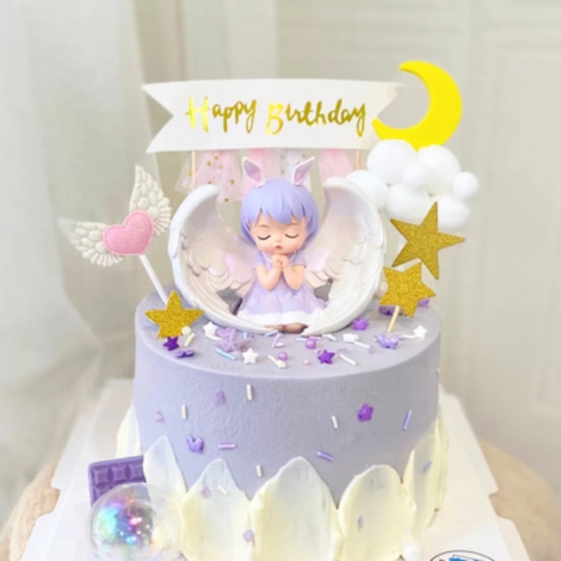 Thiên Thần Trang Trí Bánh Kem Sinh Nhật Bé Thiên Thần Công Chúa Annie Vương Miện Màu Hồng Đáng Yêu Cắm Vào Sinh Nhật