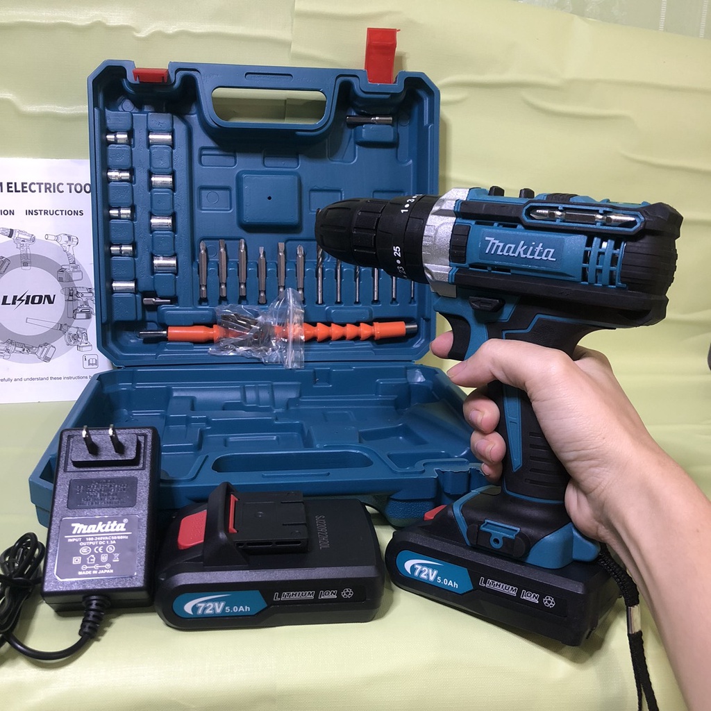 Máy Khoan Pin Bắn Vít Ma.kita, Bos.ch, De.walt 72V khoan gỗ, sắt, siết bulong. Tặng bộ phụ kiện 24 chi tiết