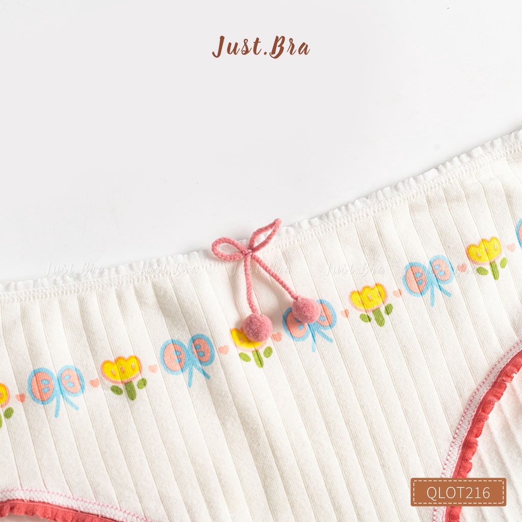 Set 5 quần lót nữ Just Bra chất liệu thun gân cực mềm thiết kế họa tiết hoa lá xinh xắn đáng yêu QLOT216