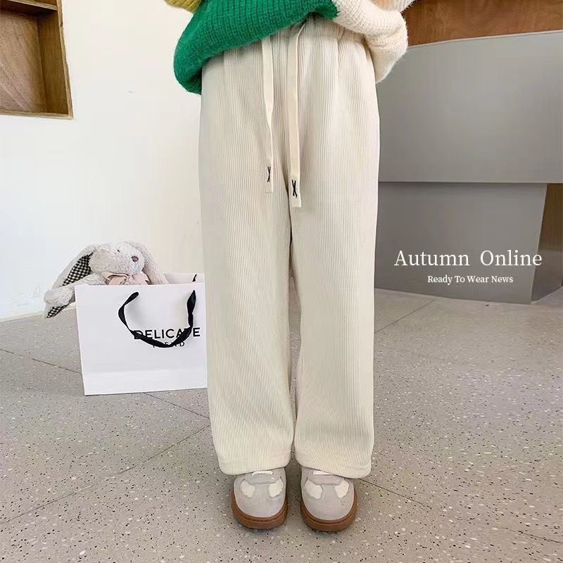 MNGRL Quần Nhung Ống Rộng Tăm Màu Trơn Thời Trang Hàn Quốc Mùa Thu Cho Bé Gái
