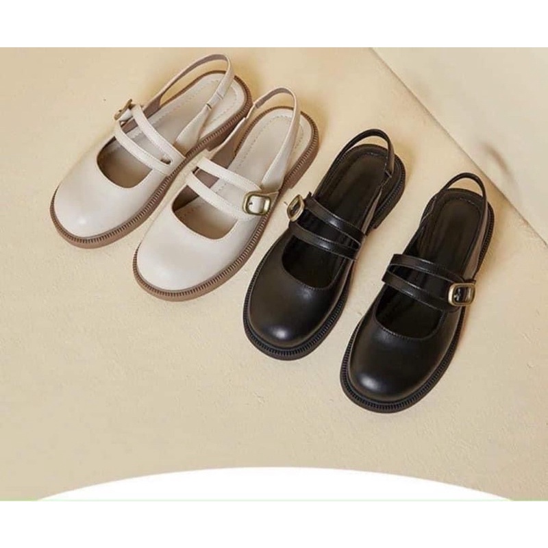 Giày Lolita hở gót đế bằng