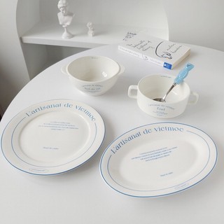 Set ăn chén bát dĩa in chữ blue paris - blue paris set