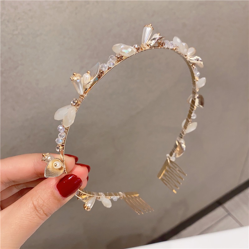 Băng Đô Cài Tóc Đính Đá Và Ngọc Trai Nhân Tạo Thời Trang Hàn Quốc