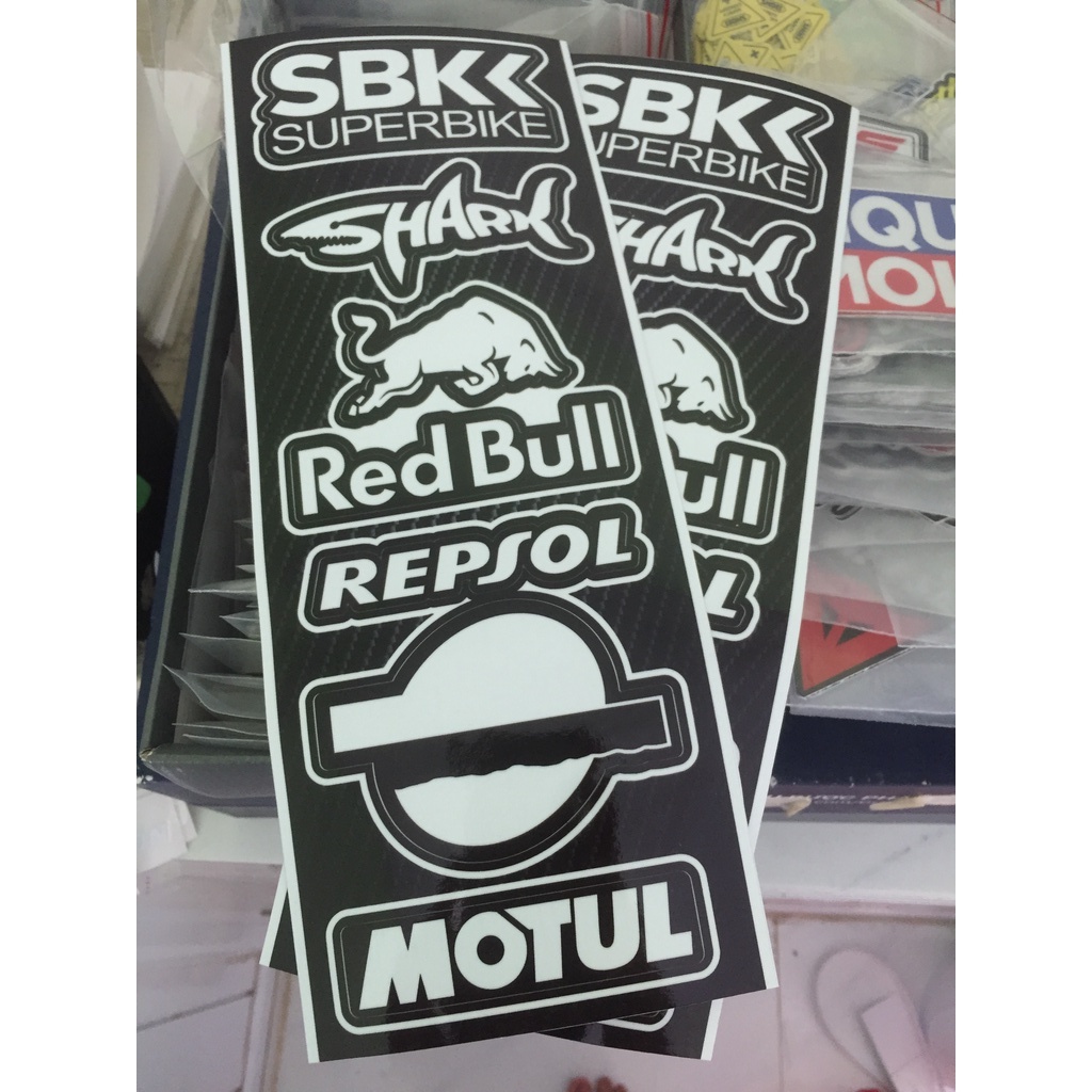 Giá 1 tờ logo trắng đen SBK cá mập. Chống nước, không bay màu. Sticker sắc nét