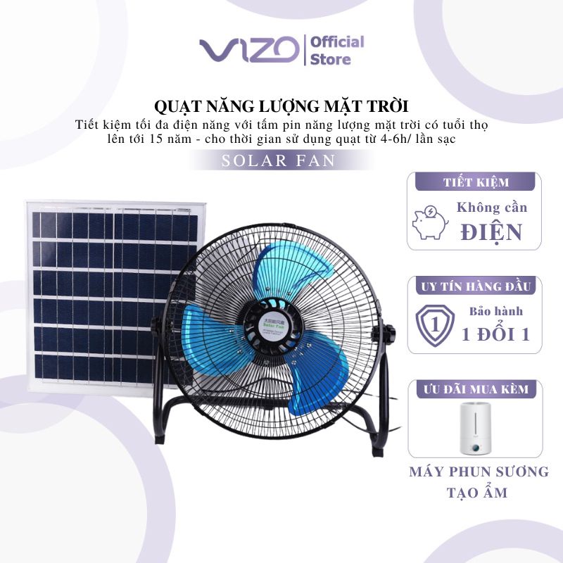 Quạt năng lượng mặt trời SOLAR FAN sạc tích điện mẫu mới 2022, có điều khiển và dây sạc dài 3M, củ sạc USB