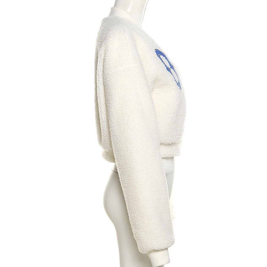 Weird Puss Áo khoác phối lông có khóa kéo in họa tiết chữ cái thời trang trẻ trung dành cho nữ