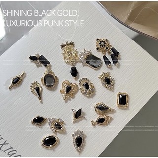 Set 5 Charm đá đen cao cấp trang trí móng đá sáng lấp lánh