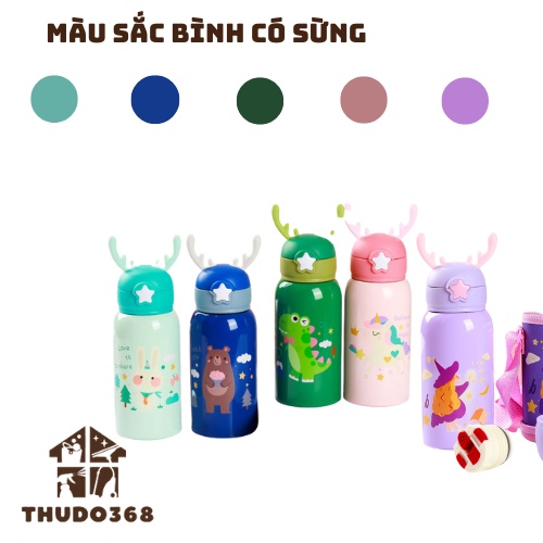 Bình nước giữ nhiệt cute cao cấp cho bé đi học 650ml inox 316 kèm tặng ống hút ca và nắp giữ nhiệt