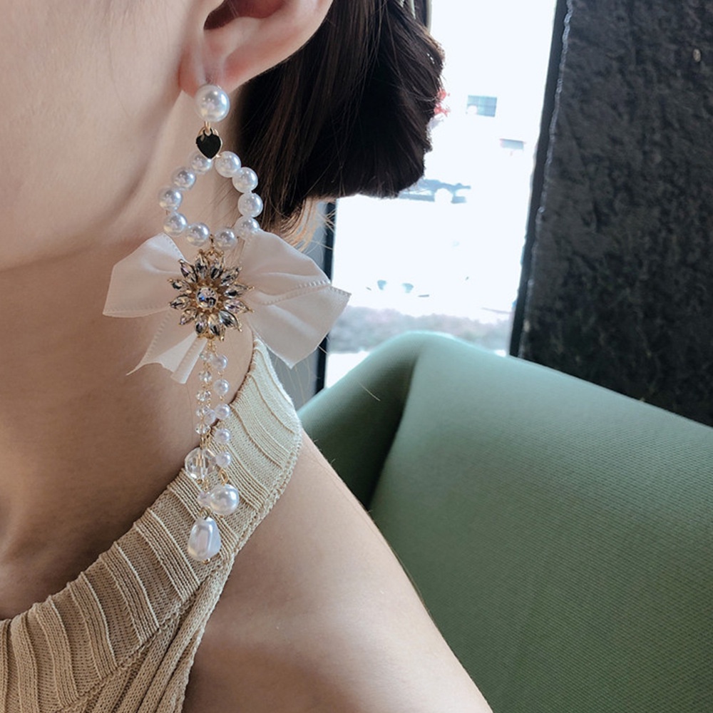 Khuyên Tai Dáng Dài Đính Đá Ngọc Trai Siêu Lấp Lánh Phong Cách Hàn Quốc Mới