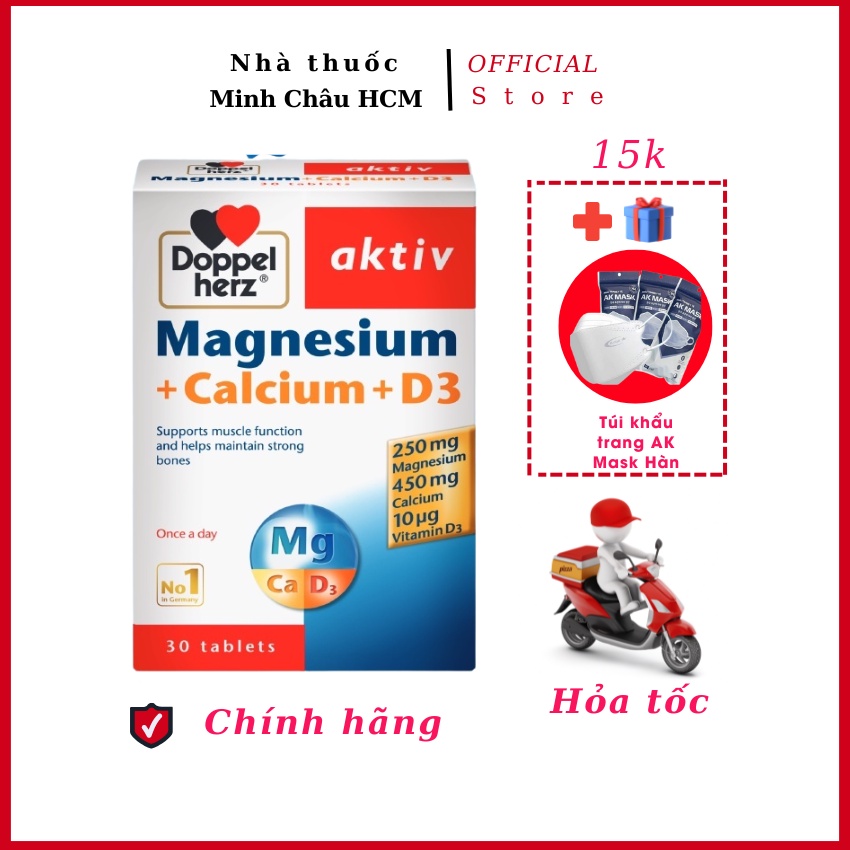 Canxi cho bà bầu người lớn và trẻ em bổ sung Magnesium + Calcium + D3 Doppel Herz hộp 30v - Nhà thuốc Minh Châu HCM