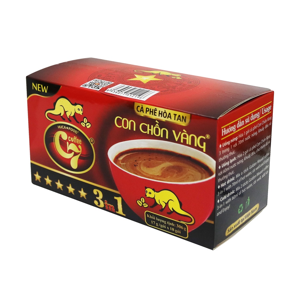 Cà Phê Hòa Tan 3in1 Con Chồn Vàng C7 - Hộp 18Gói x 17Gr