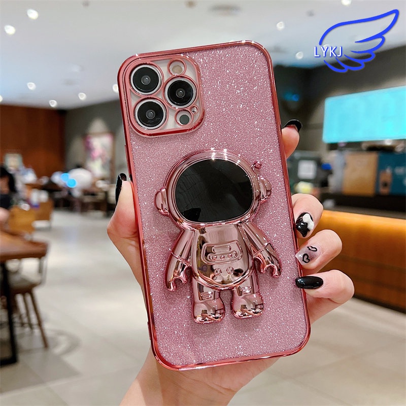 Ốp Điện Thoại Lấp Lánh Mạ Điện Có Giá Đỡ Hình Phi Hành Gia Cho iPhone 13 12pro 11 pro max 12 13pro xsmax