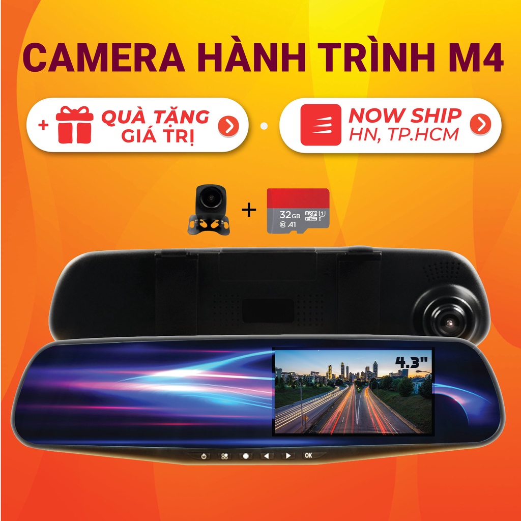 Camera Hành Trình Gương M4 Xetabon full HD 1080p - Tự Động Ghi Đè Video - Góc quay rộng - có cảm biến bảo hành 12 tháng