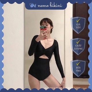 Bikini đi biển, đồ bơi nữ dài tay 1 mảnh liền thân tôn dáng khoét bụng Nemo Bikini - B12